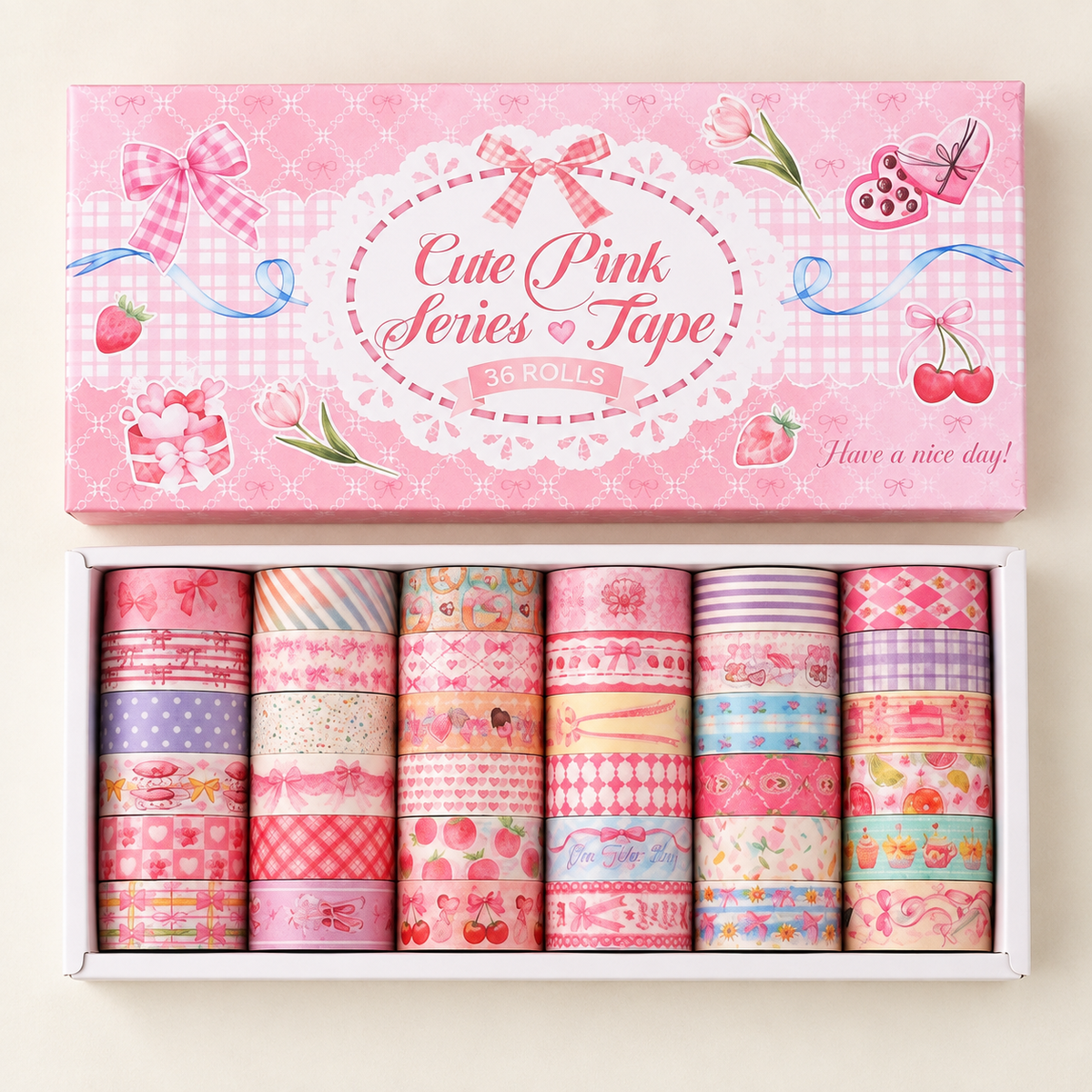 Cute Pink Series Washi Tape Box | 36 Rolls