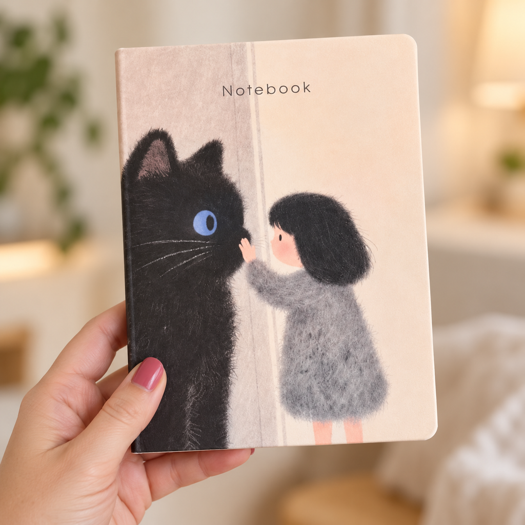 Girl and Cat Hardcover Notebook